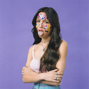 Olivia Rodrigo on the album cover of Sour.
