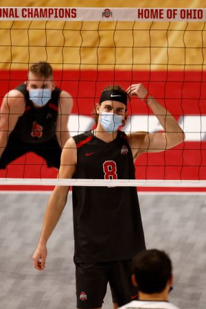Michael Wright, playing for Ohio State, at the net. (Photo provided by Wright)