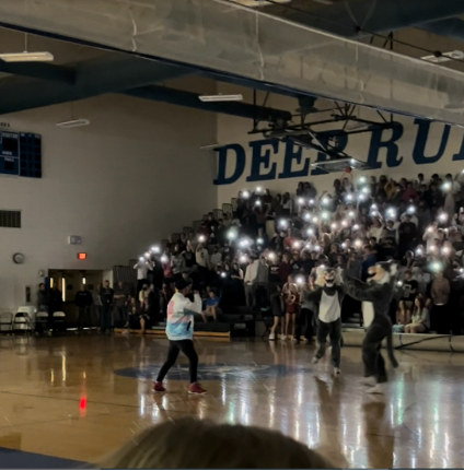 Senior Ryan Owens performs at the spring pep rally.
