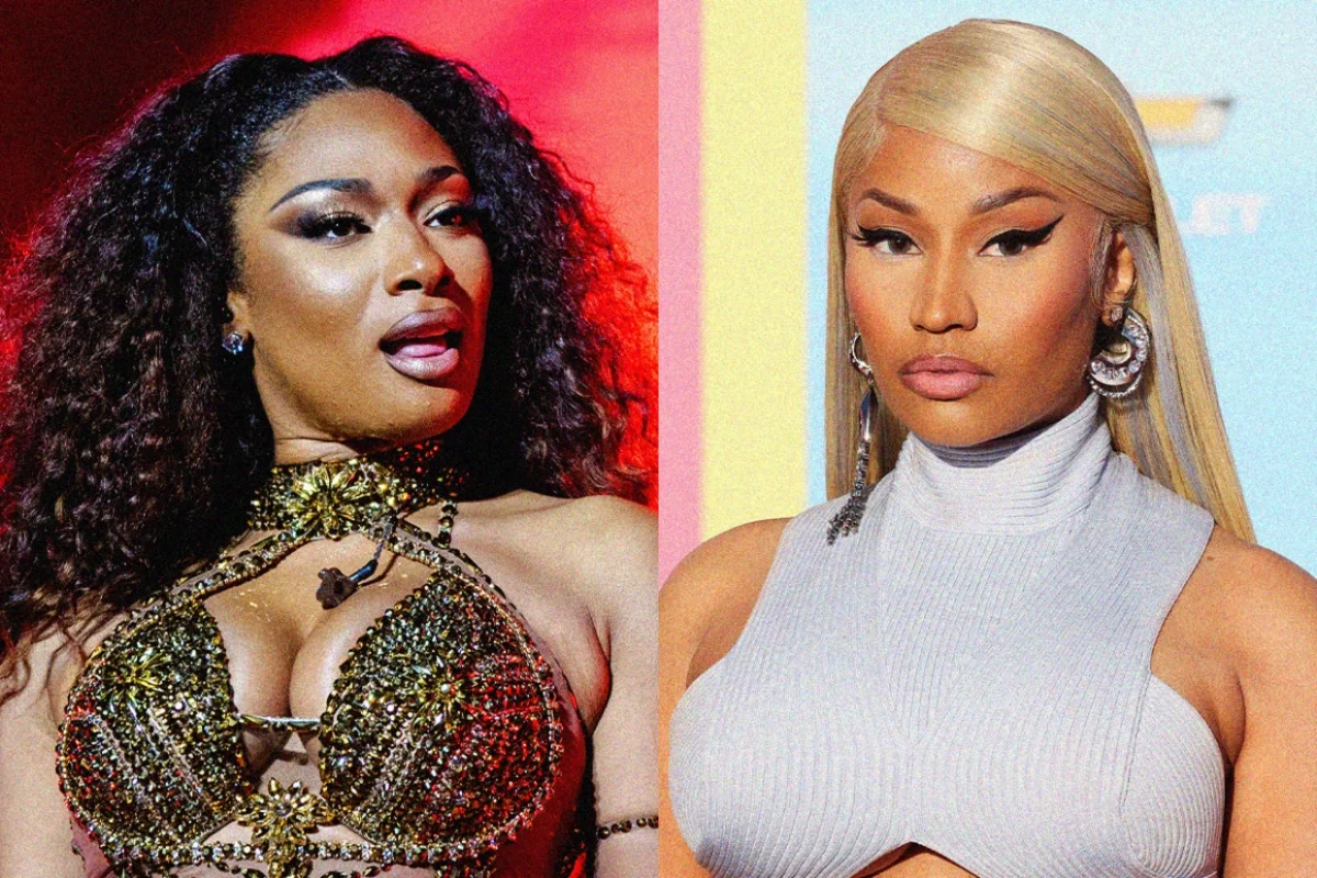 Photo+of+rappers+Meghan+Thee+Stallion+%28left%29+and+Nicki+Minaj+%28right%29.%0A%0A