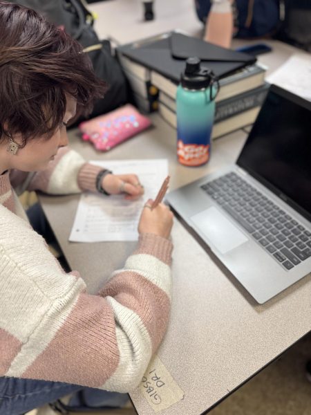 Aeriana Garner works on a paper assignment.