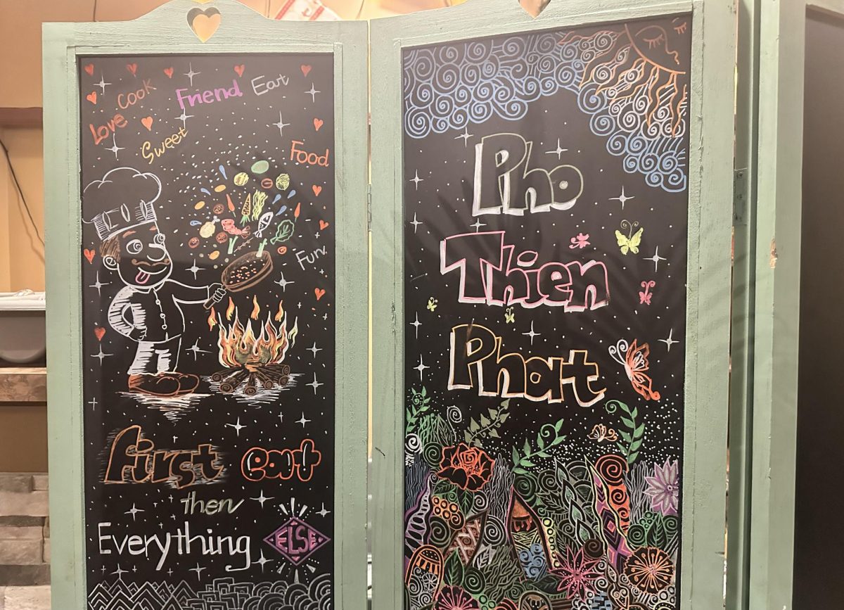 Decorated chalkboard with a slogan in the restaurant.